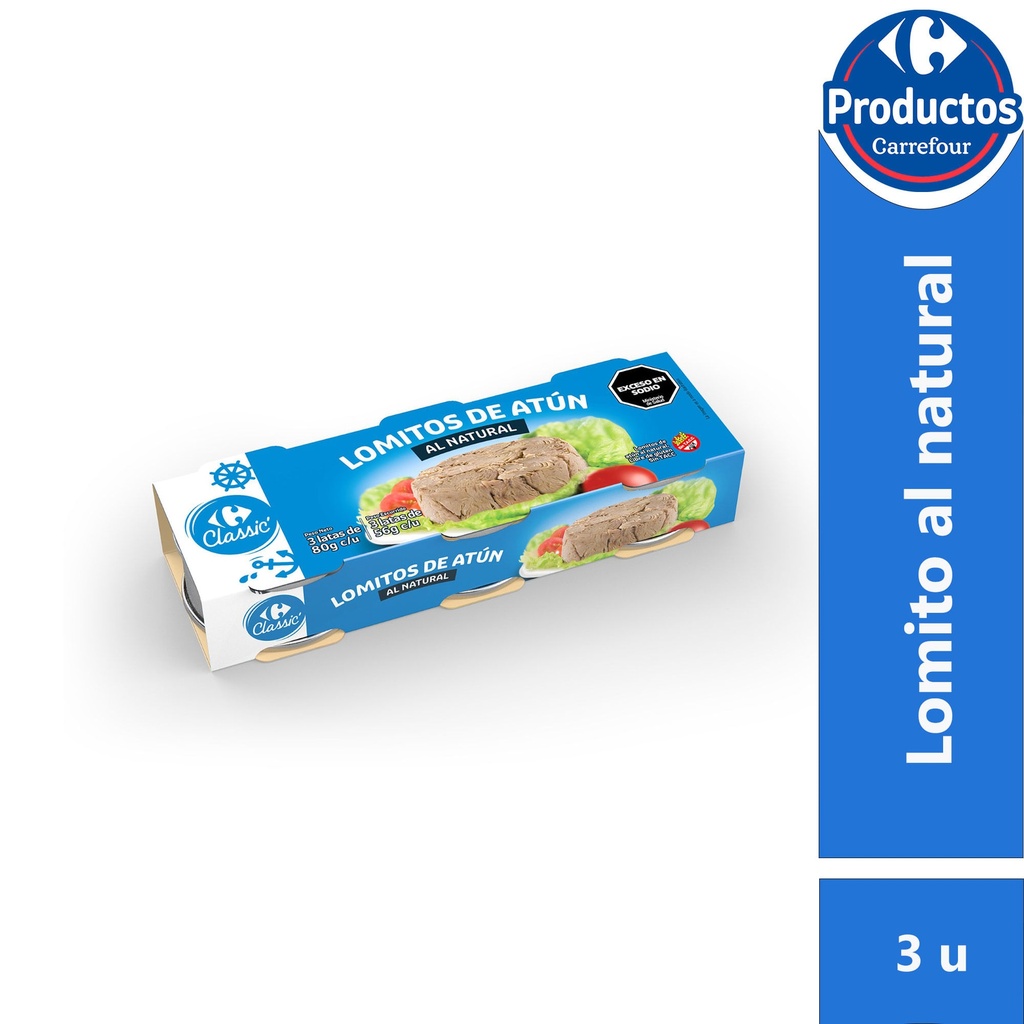 LOMITOS DE ATUN AL NATURAL CARREFOUR  80GR. " XUNIDAD"