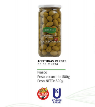 ACEITUNA EN SAL. VERDES DURANG S.TACC 800G